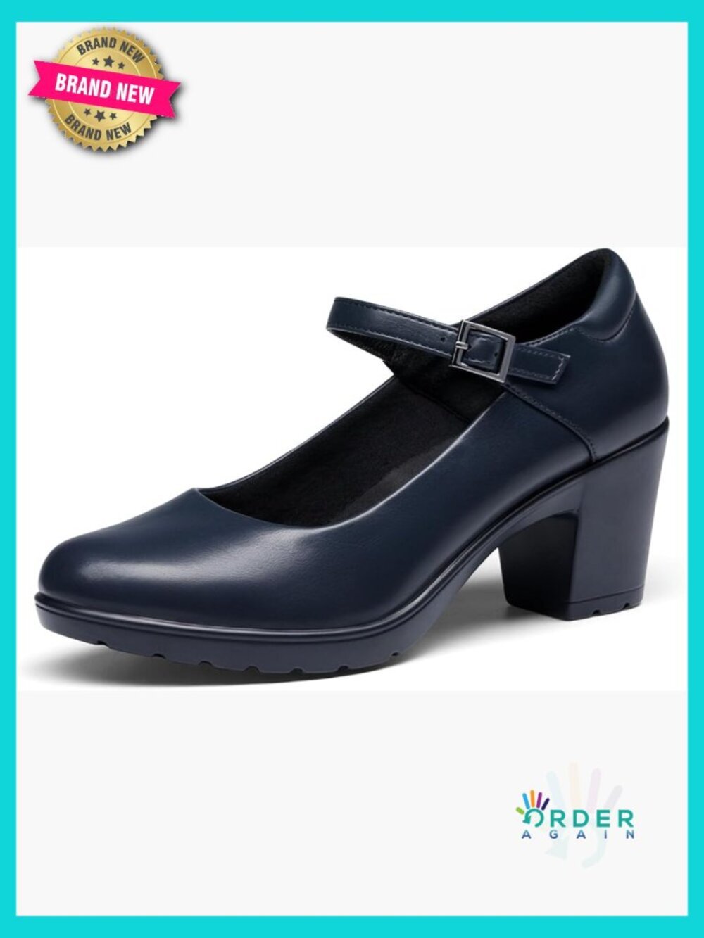 Chunky Low Block Heels Mary Jane Closed Toe Work Pumps Comfortable Round Toe